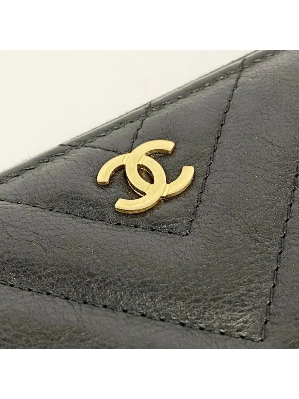 Chanel Wallet Che Blanc Leather Black Gold